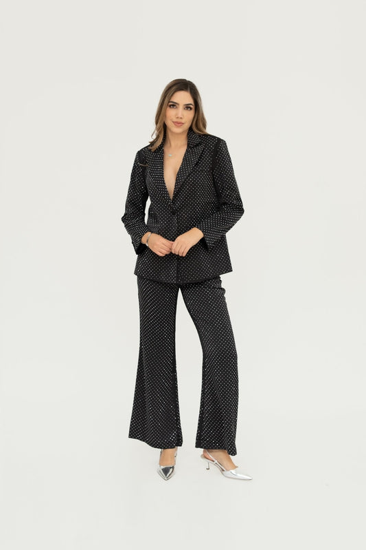 Set blazer y pantalón con aplicaciones negro