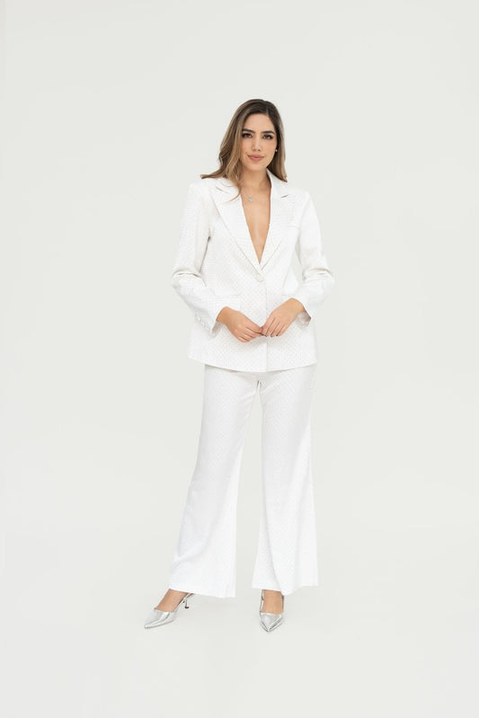 Set blazer y pantalón con aplicaciones blanco