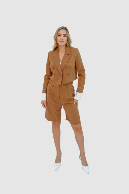 Set blazer crop y long short camel