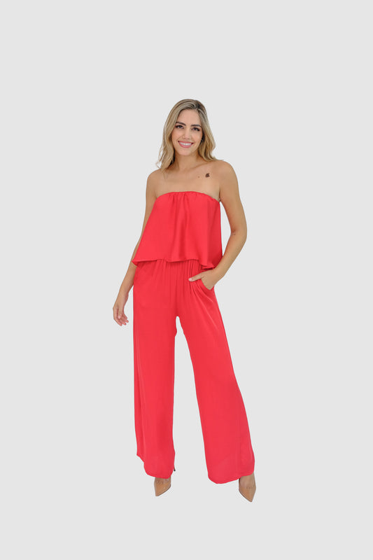 Jumpsuit strapless rojo