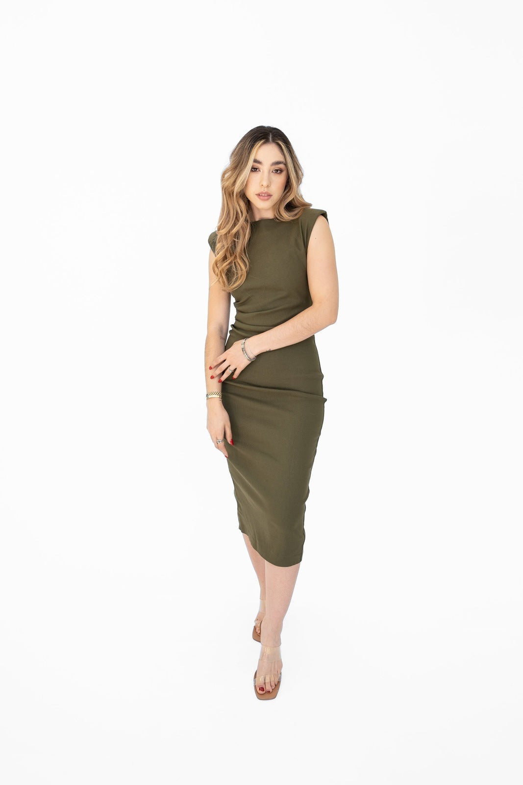 Vestido midi olivo