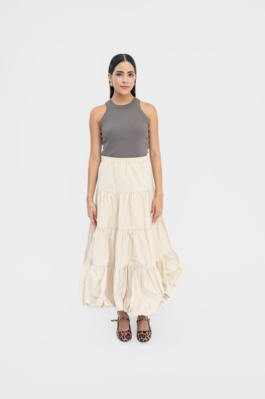 Falda maxi globo khaki