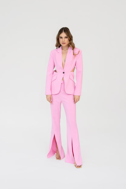 Set blazer cut out y pantalón rosa