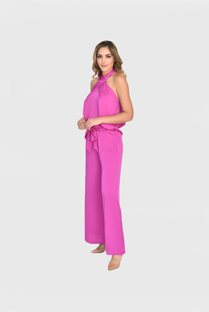 Set blusa halter y pantalón magenta