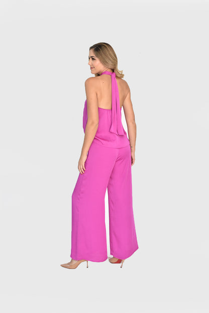 Set blusa halter y pantalón magenta