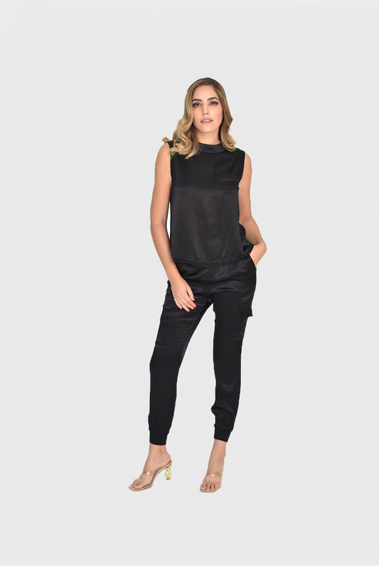 Set blusa y jogger satín negro