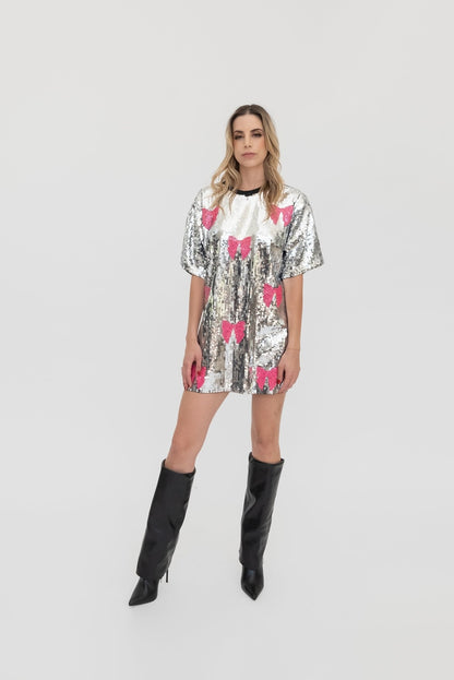 Vestido oversized lentejuelas plata