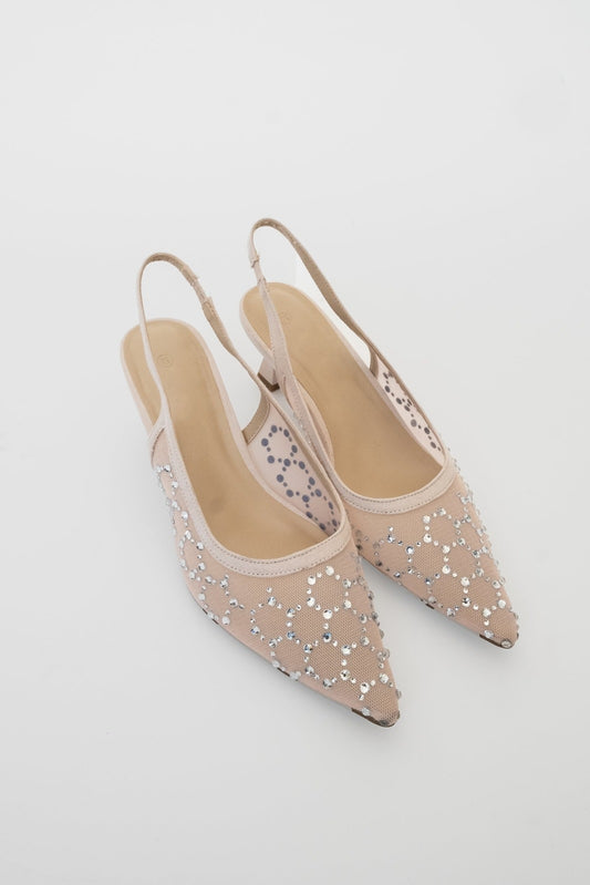 Slingback pump mesh con brillos nude