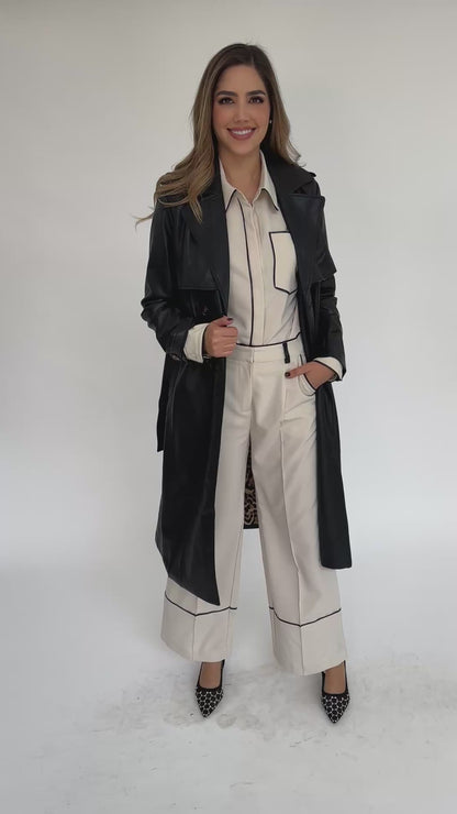 Trench coat faux leather negro