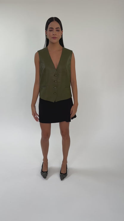 Set blazer y chaleco tipo piel verde