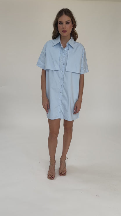 Vestido camisa manga corta azul