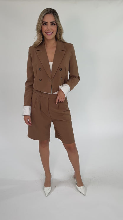 Set blazer crop y long short camel