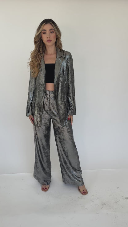 Set blazer y pantalón plata