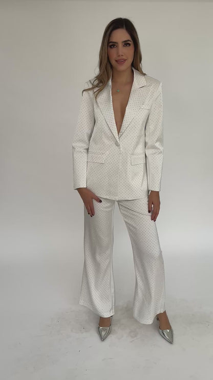 Set blazer y pantalón con aplicaciones blanco