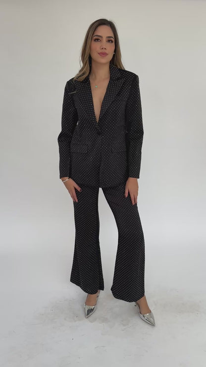 Set blazer y pantalón con aplicaciones negro