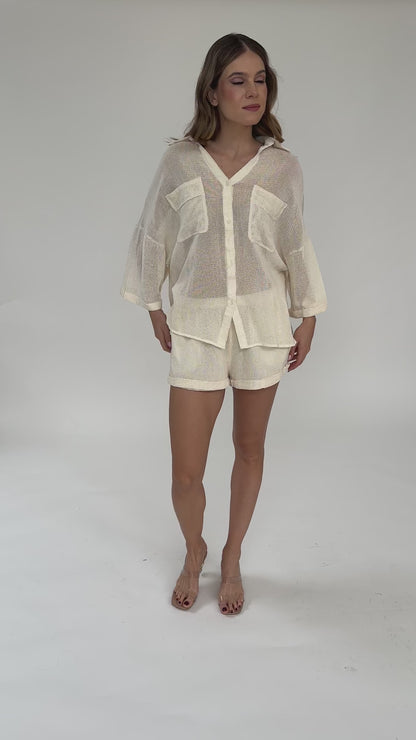 Set blusa botones y short ivory